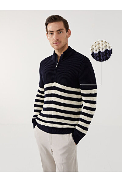 LC Waikiki Férfi csíkos kötöttáru pulóver - állógallér, hosszú ujjú