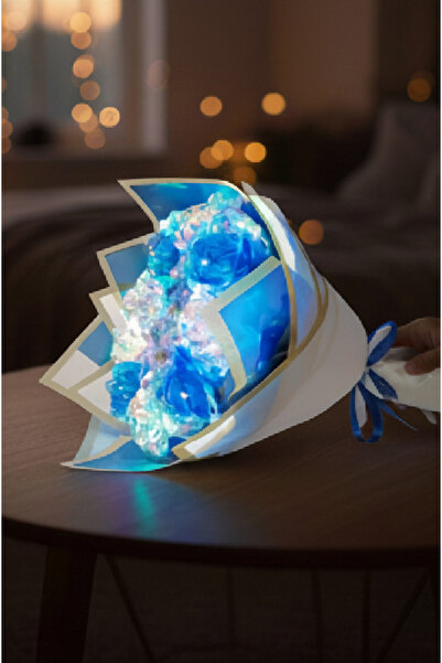 Tasarım Aynalı Sonsuzluk Gülü Buketi Mavi Beyaz Ledli Piller Dahil Bunlar Sen...