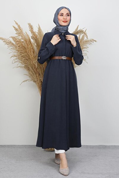 GİYZAMİLA Belted Shirt Tunic Dark Gray