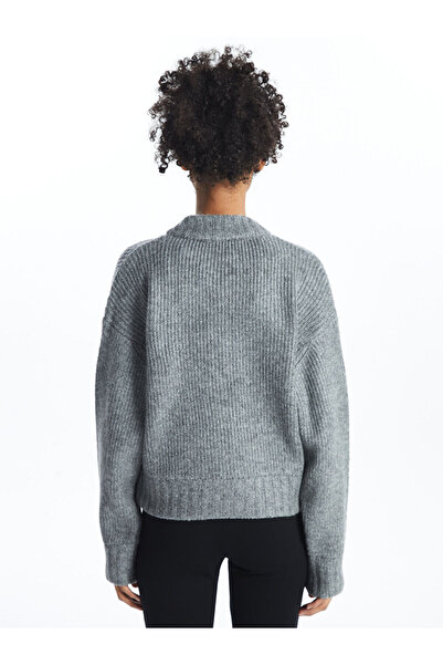 LC Waikiki Damen-Strickjacke – einfarbig, lange Ärmel und College-Kragen