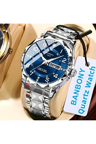 BBS Waterproof Stainless Steel Quartz Wristwatch – Blue Dial, Calendar, Stylish