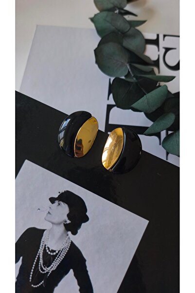 VOBEEYKU Oval Two-Tone Plate Model Earrings