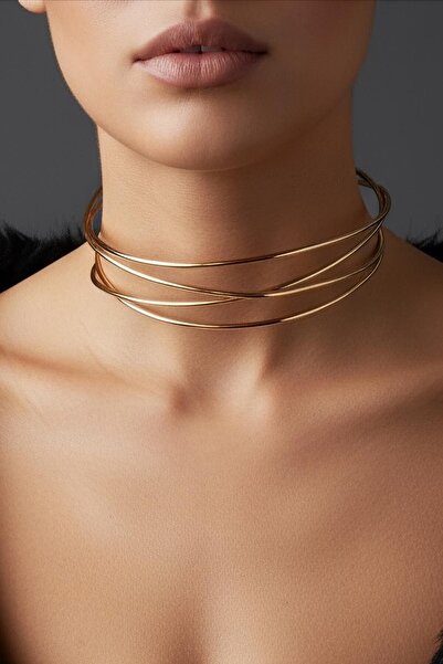 TAKIŞTIR Gold Color Metal Choker Necklace