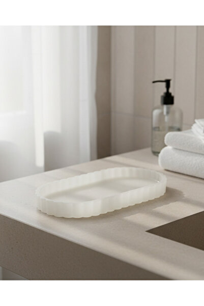 REDTAG صينية مستطيلة مضلعة من اللؤلؤ الأبيض