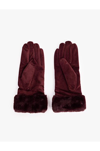 Koton Suede Look Gloves with Faux Fur Detail