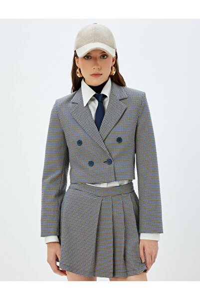 Koton Jachetă de damă în carouri albastră 5WAK50093PW