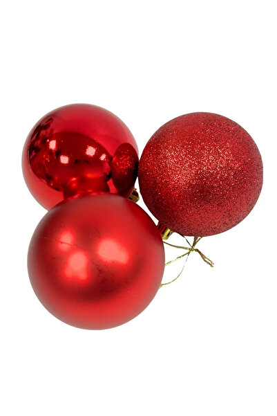 CADO Kovar Christmas Decorative Xmas Tree Hanging Ornaments In Assorted Pattern With String 12pcs- Red