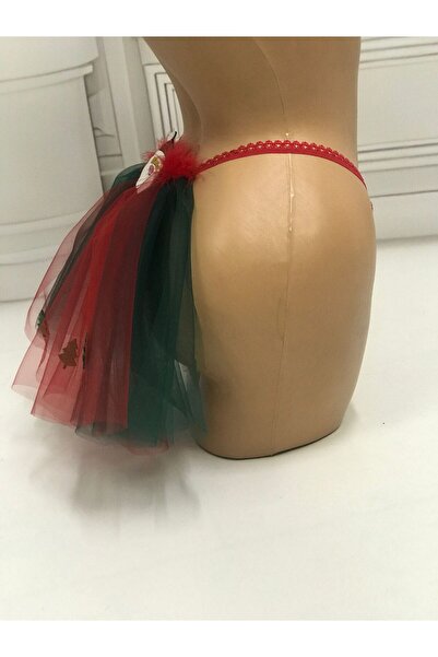 MadyaButik Christmas, New Year, Red Velvet Thong Model with Tulle Detail on the Back and Santa Claus Detail