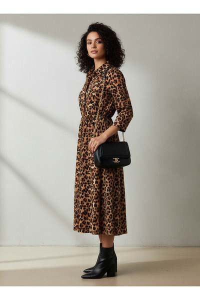 FAV Midi Cotton Shirt Dress with Animal Print