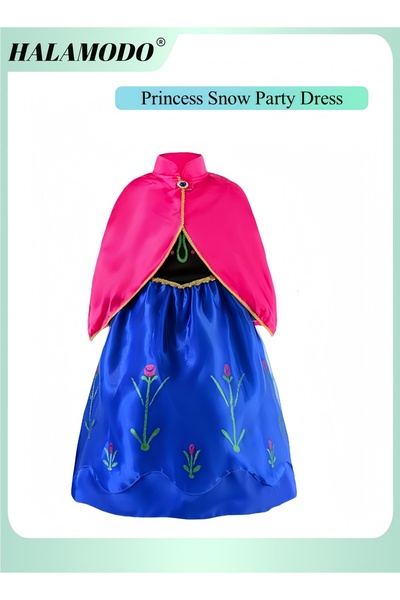 HALAMODO فستان حفلة الأميرة الثلجية، زي الملكة، زي آنا مع عباءة فروزن، زي تنكري