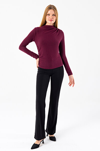 GİYSA بلوزة نسائية ياقة مرتفعة متوسطة الطول ياند فستان بتجاعيد مجمّعة باللون ...