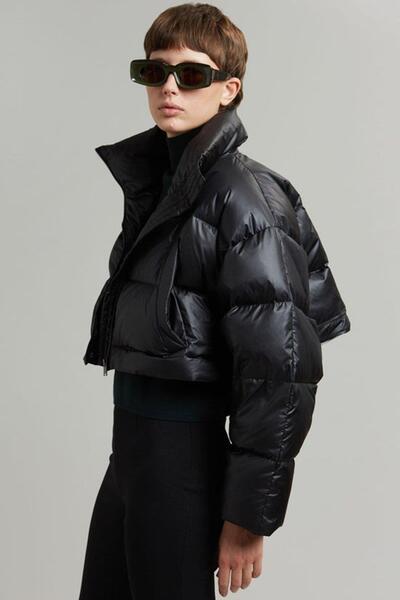 Madmext Black Oversized Double Zipper Shortenable Women's Coat Mg2606