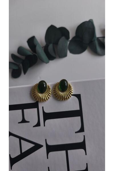 VOBEEYKU Vintage Earrings with Colored Stones on a Serrated Plate