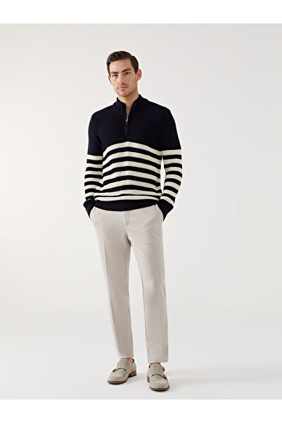 LC Waikiki Férfi csíkos kötöttáru pulóver - állógallér, hosszú ujjú