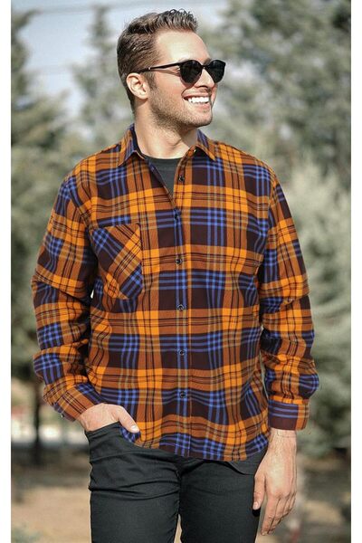 Miaiçgiyim Miaikvs Ανδρικό παλτό με κουμπιά και μακρύ μανίκι με παχιά καρό μο...