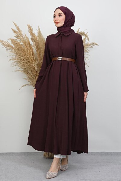 GİYZAMİLA Belted Shirt Tunic Plum