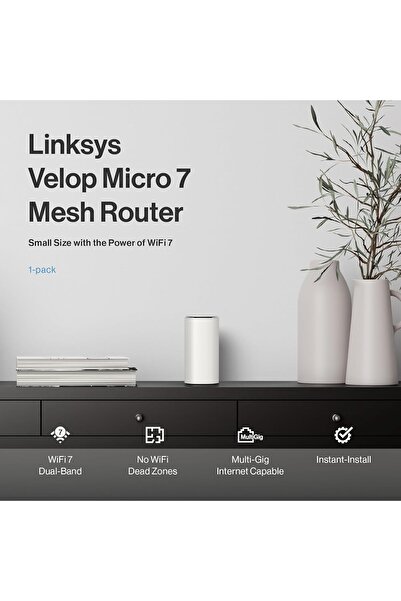 Linksys Velop Micro 7 Mesh System (1-Pack) - Dual-Band WiFi 7, BE5000, 2.5 Gbps Ethernet, 200 m²/no