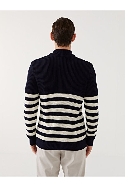 LC Waikiki Férfi csíkos kötöttáru pulóver - állógallér, hosszú ujjú