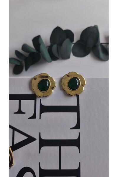 VOBEEYKU Colorful oval stone embellished hammered edge hoop earrings