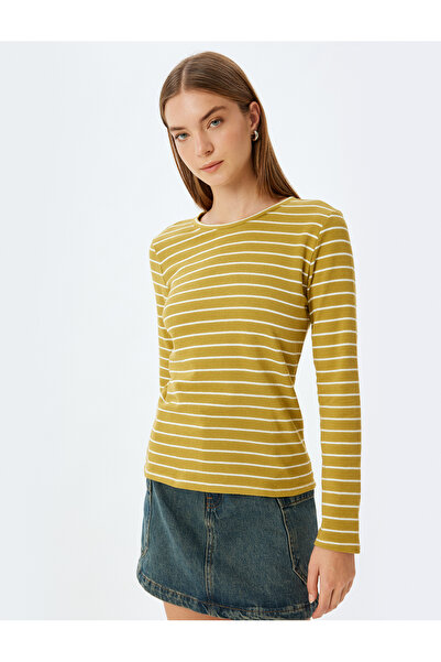 Koton Crew Neck Cotton Long Sleeve Striped T-Shirt