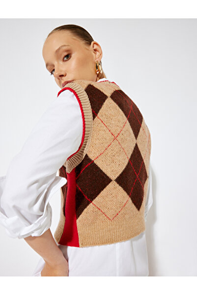 Koton X Sima Tarkan - Diamond Patterned Knitwear Sweater 5Wak20061Ht Camel Hair