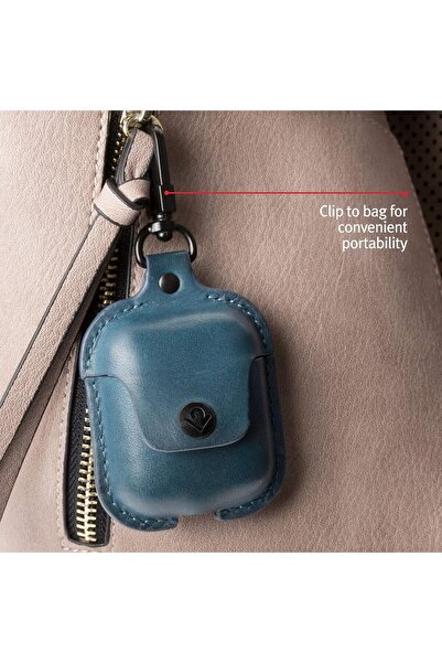 Twelve South AirSnap Leather Protective Case with Loss Prevention Clip for AirPods, Deep Teal
