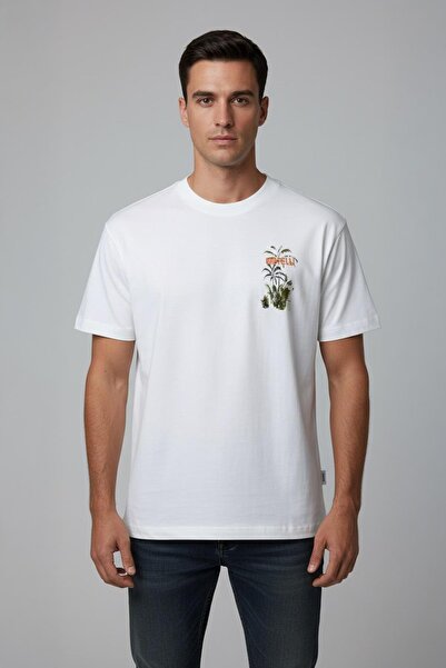 Sabri Özel BİSİKLET YAKA BASKILI ERKEK T-SHIRT Beyaz