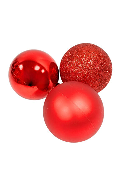 CADO Kovar Christmas Decorative Shiny Glittery And Matte Texture Hanging Balls With String 12pcs- Red