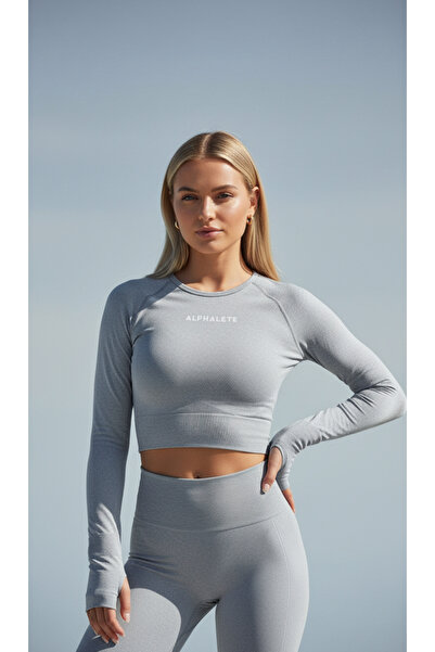 Veksagymwear Alphalette parmak geçirmeli uzun kol crop