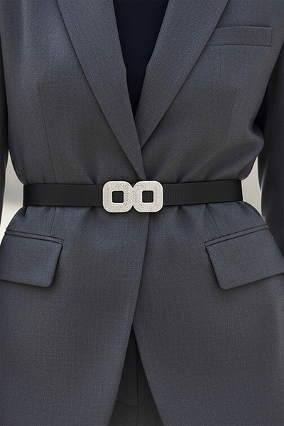 TAKIŞTIR Curea de damă cu detalii din piele de culoare argintie