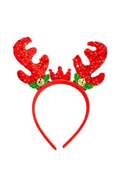 CADO Reindeer Antler Shaped Sequins Attached Kids Headband With Jingle Bell For Christmas Party- Red