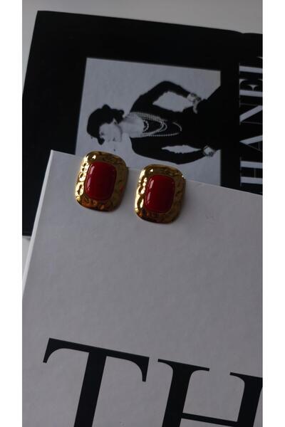 VOBEEYKU Forged plate edge colorful stone rectangle earrings