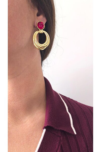 VOBEEYKU Nested interlocking plate red detailed earrings