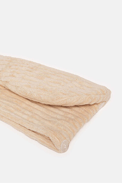 REDTAG Beige Ribbed Ultra Soft Hair Wrap (Double Layer)