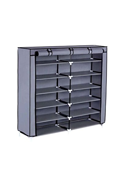 HALAMODO Adjustable Collapsible Shoe Rack in Grey with 12 Shelves, Multipurpose, 120x118x30cm dimensions.