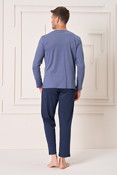 REMSA Men's Cotton Long Sleeve Pajama Set 4103 Indigo