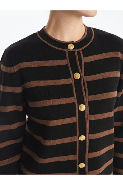 LC Waikiki Γυναικεία πλεκτή ζακέτα με ριγέ μακρυμάνικη λαιμόκοψη