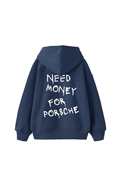 Bak Moda Am nevoie de bani pentru Porsche cu imprimeu supradimensionat Hanorac unisex indigo