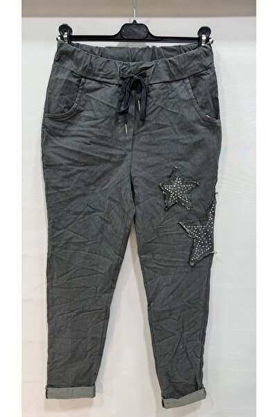 della moor Women's Anthracite Italian Star Patterned L Stretch Fabric Trousers