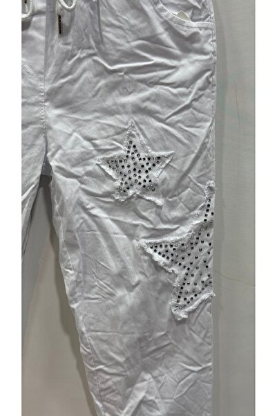 della moor Women's White Italian Star Patterned L Stretch Fabric Pants