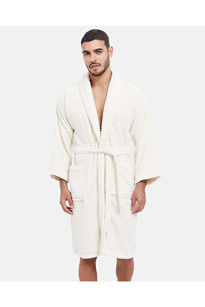 REDTAG Cream Ribbed Bathrobe