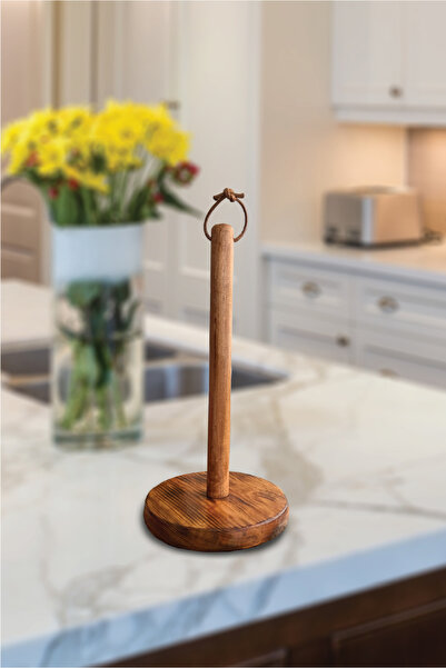 Bakasana El Yapımı Masif Ahşap Kağıt Havluluk – Mutfak Tezgahı Rulo Havlu Tut...