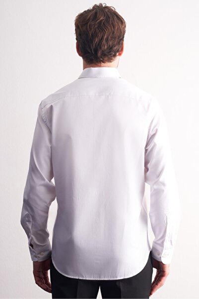 İmza Λευκό μισό ιταλικό γιακά σατέν μακρυμάνικο Premium S εφαρμοστό 100% βαμβακερό πουκάμισο 1004255195