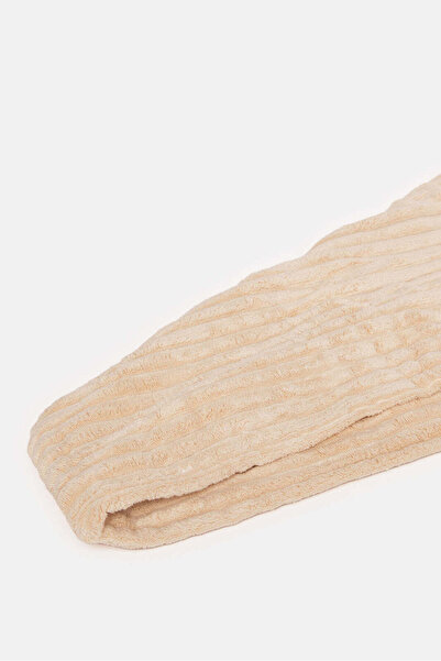 REDTAG Beige Ribbed Ultra Soft Hair Wrap (Double Layer)