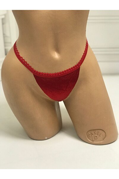 MadyaButik Women's String, Christmas, New Year, Red Velvet Thong Model with Tulle Flower Detail on the Back