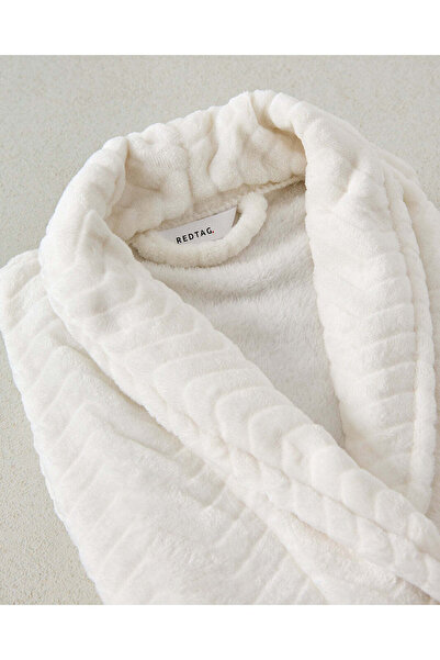 REDTAG Cream Flannel Fleece Bathrobe ( L)