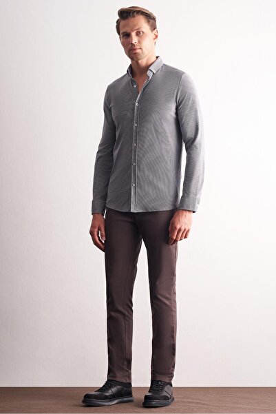 İmza Μπλε ναυτικό - Λευκό Smart Buttoned Collar Μακρυμάνικο χωρίς τσέπες εφαρμοστό Casual πουκάμισο 1004255165