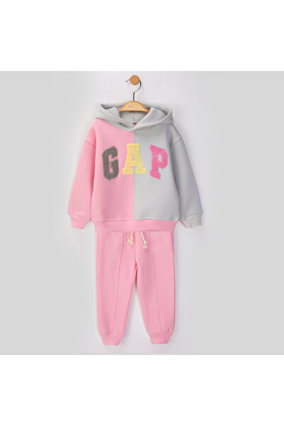 baby flamindo Hooded Süzene Embroidered Winter Fleece-Lined 3-Ply Girls' Tracksuit Set