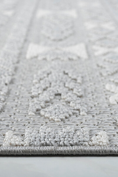 Santa Clara Gri Krem Yumuşak Dokulu Halı Bukle Salon Koridor Dokuma Makine Halısı Antialerjik Tozumaz