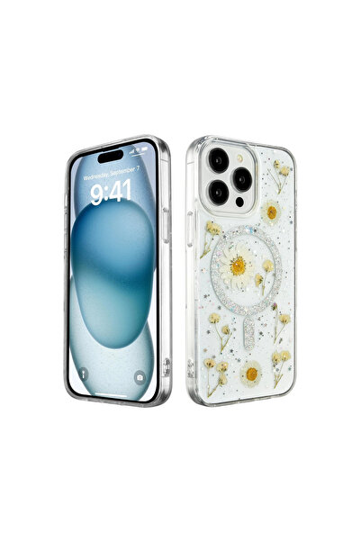 Marsilyan غطاء حماية لهاتف آيفون 14 برو ماكس من ديزى سيملي ماجسيف - فضي